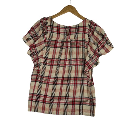 Anthropologie Maeve Priscilla‎ Plaid Flutter Sleeve Top Womens Size S - Picture 3 of 4